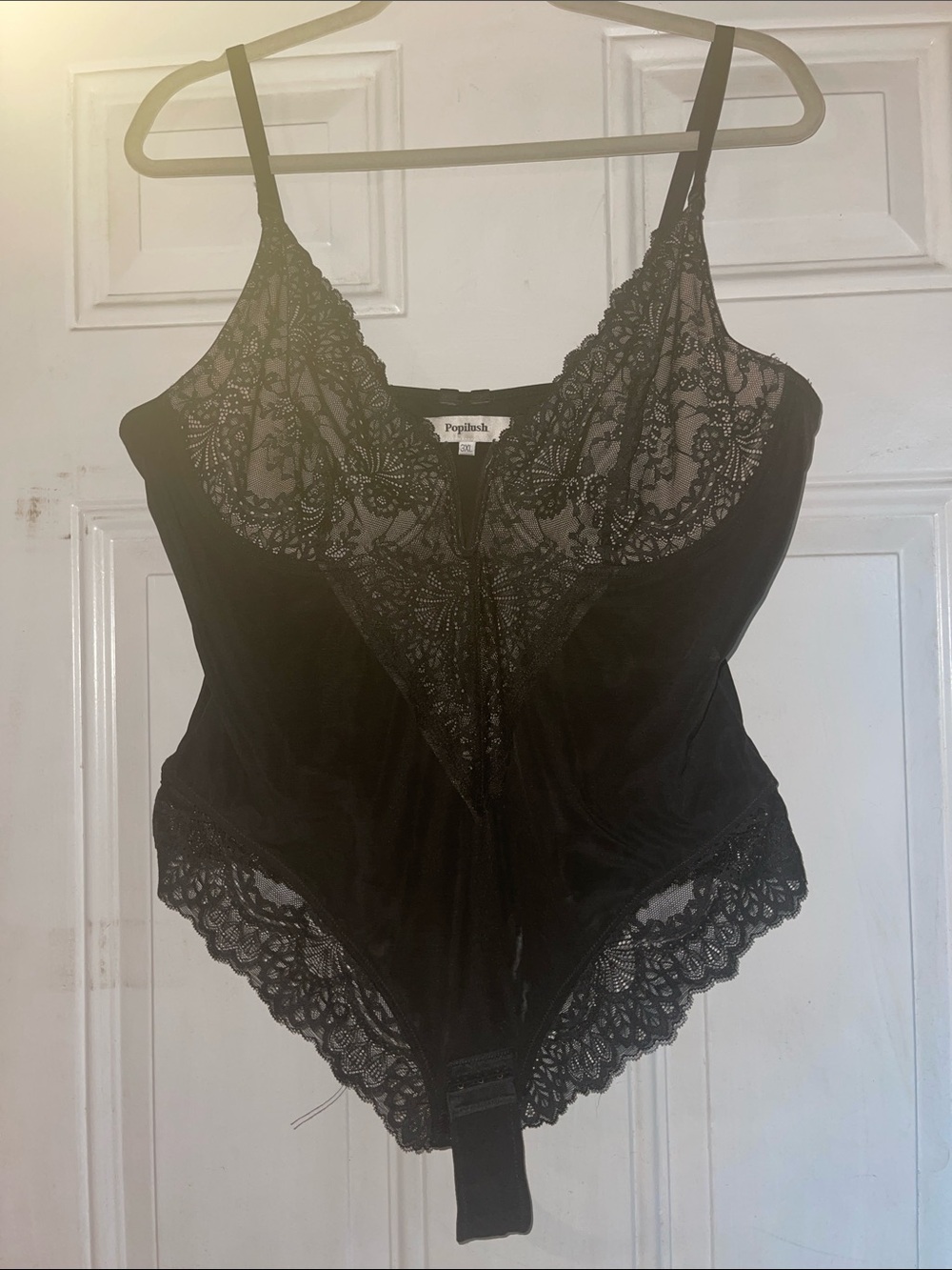 Poplinish Black Lace Bodysuit with Sheer Lace Cups